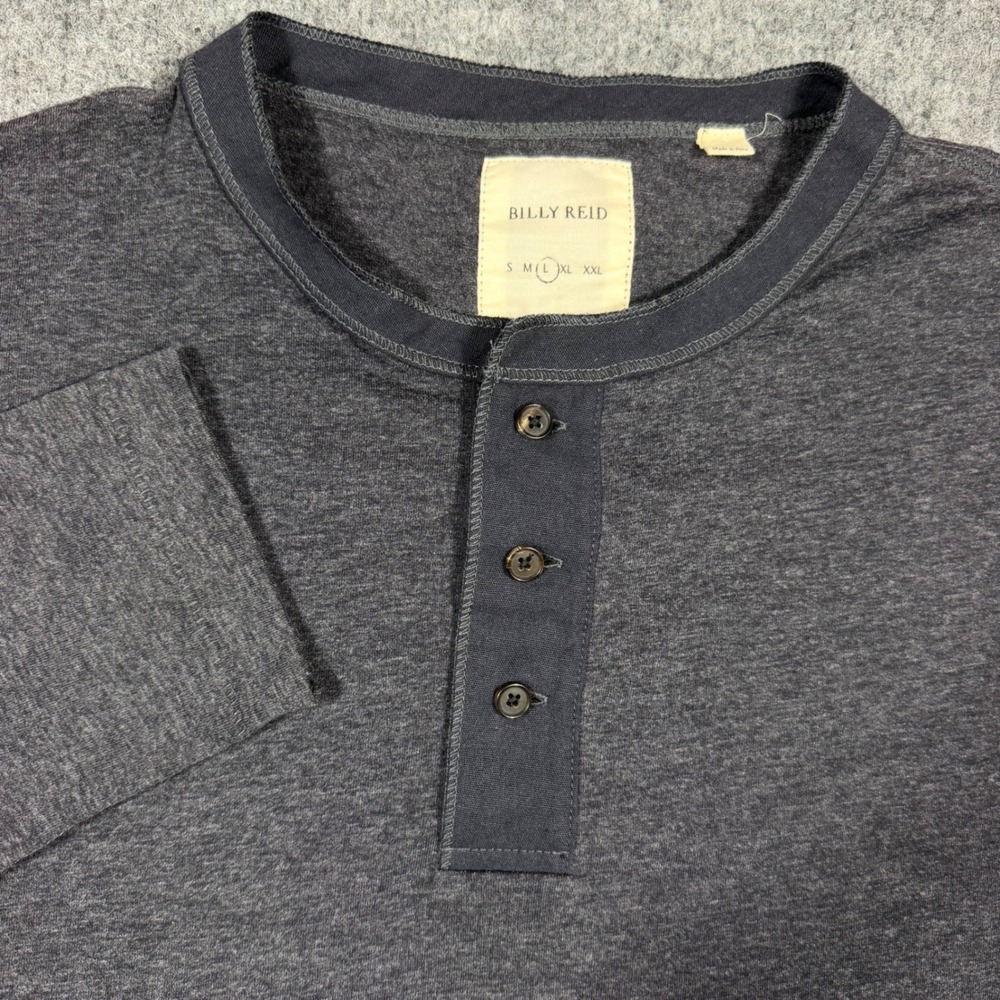 Billy Reid Henley Long Sleeve Shirt Mens Large Charcoal Gray Cotton Blend EUC